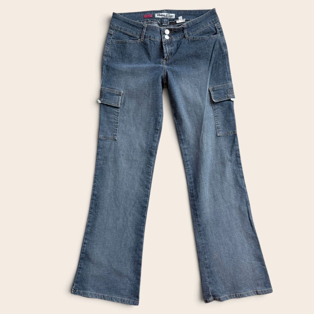 Paris Blues Cargo Flare Jeans Blue Denim Y2K Utility Grunge Double Button